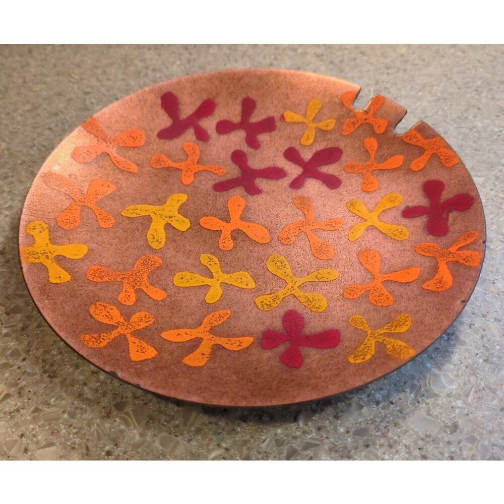 Vintage 8" Enamel on Copper Art Deco Ashtray Mid Century Modern 50's